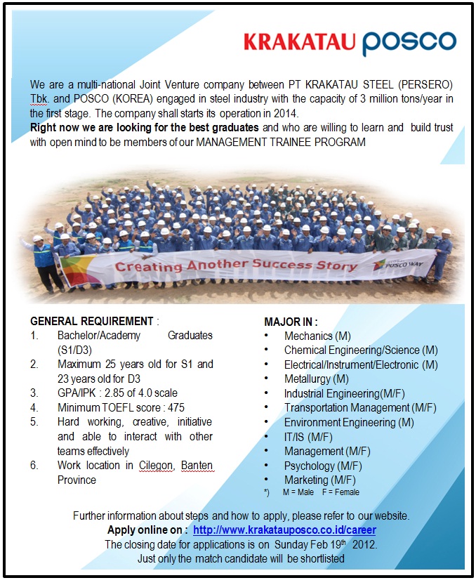 Management Trainee Program PT Krakatau Steel-Posco (Korea)